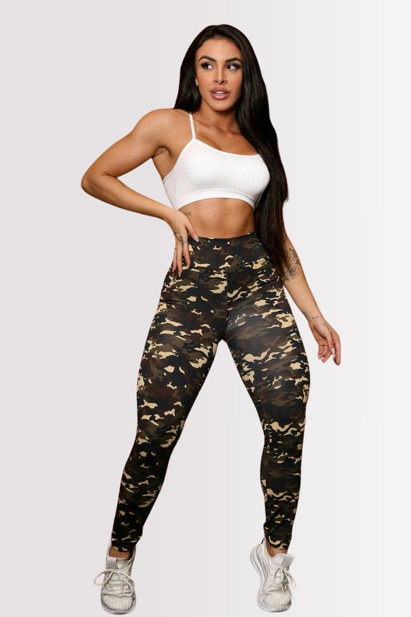 Calça Legging Basic Cintura Alta Estampa Militar