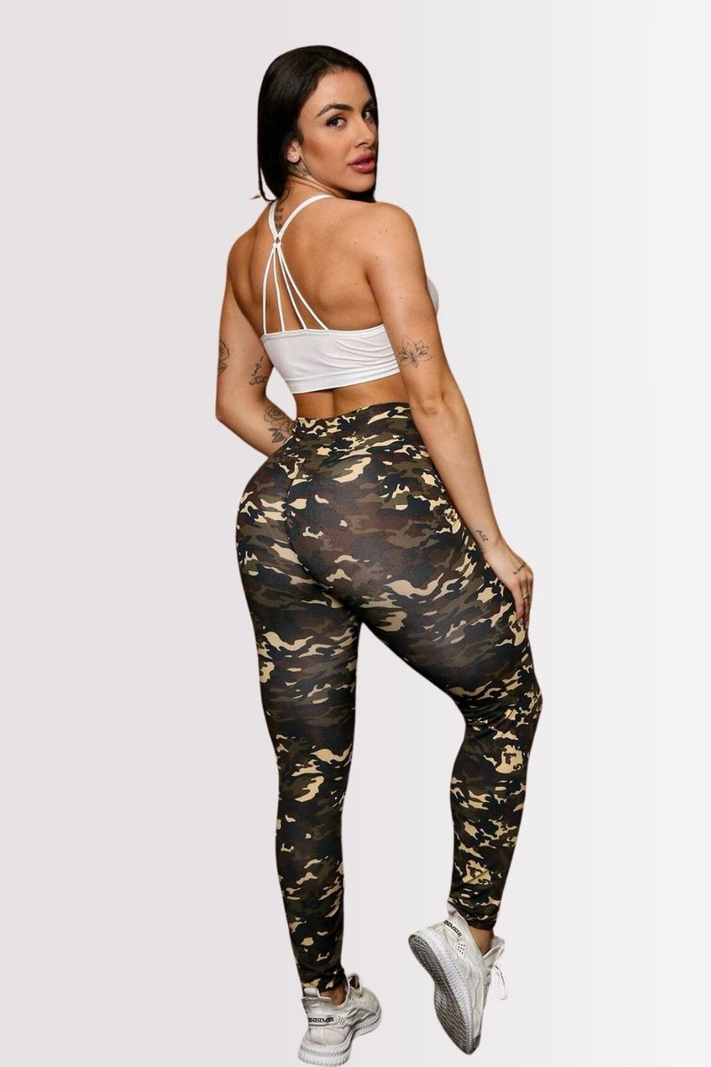 Calça Legging Basic Cintura Alta Estampa Militar