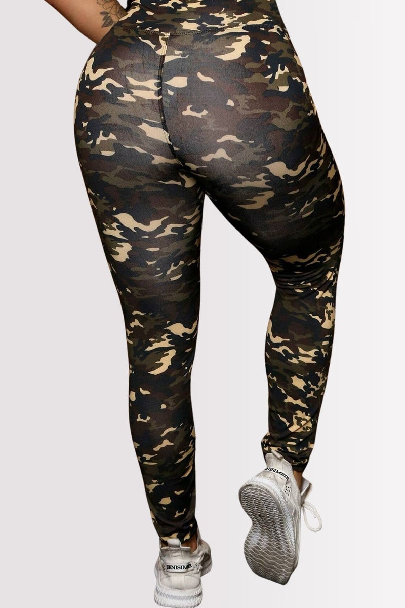 Calça Legging Basic Cintura Alta Estampa Militar