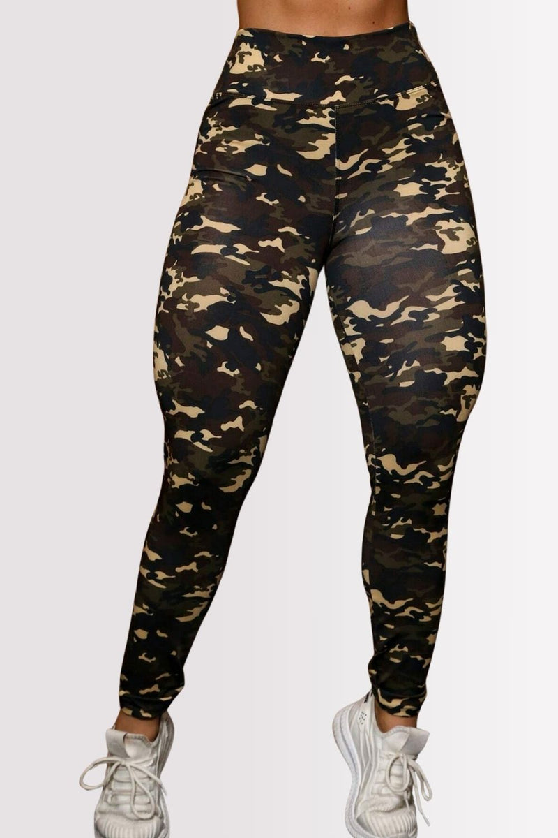 Calça Legging Basic Cintura Alta Estampa Militar