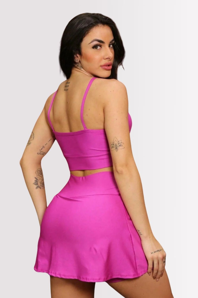 Conjunto Fitness Top E Shorts Saia Versatile Rosa