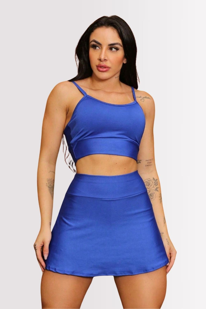 Conjunto Fitness Top E Shorts Saia Versatile Azul Royal