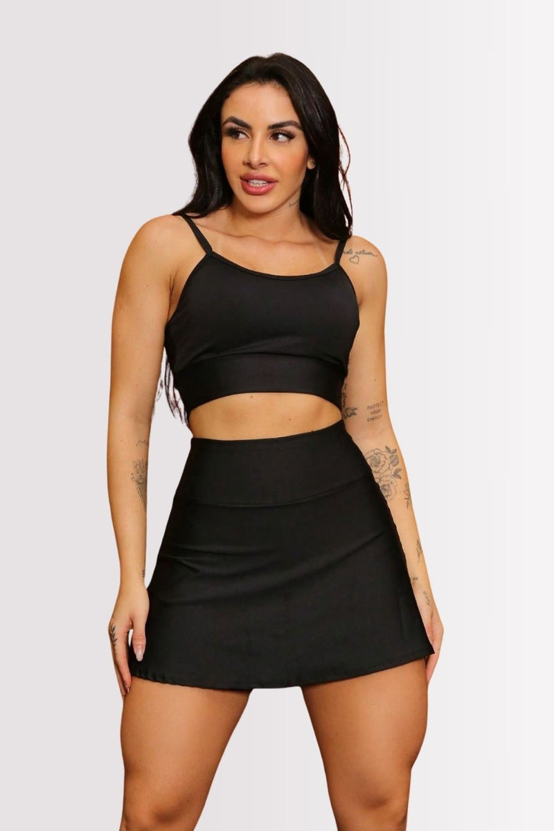 Conjunto Fitness Top E Shorts Saia Versatile Preto