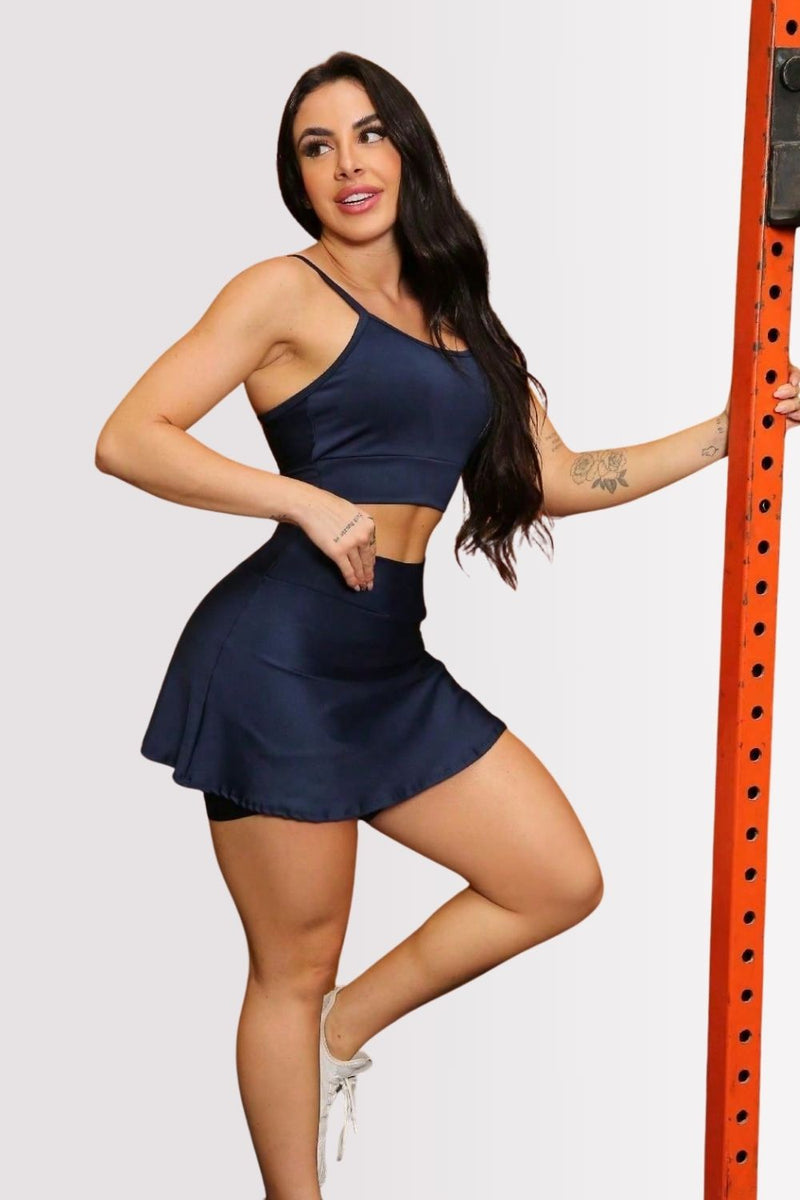 Conjunto Fitness Top E Shorts Saia Versatile Azul Marinho