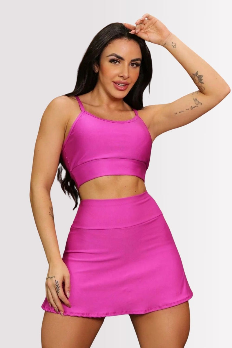 Conjunto Fitness Top E Shorts Saia Versatile Rosa