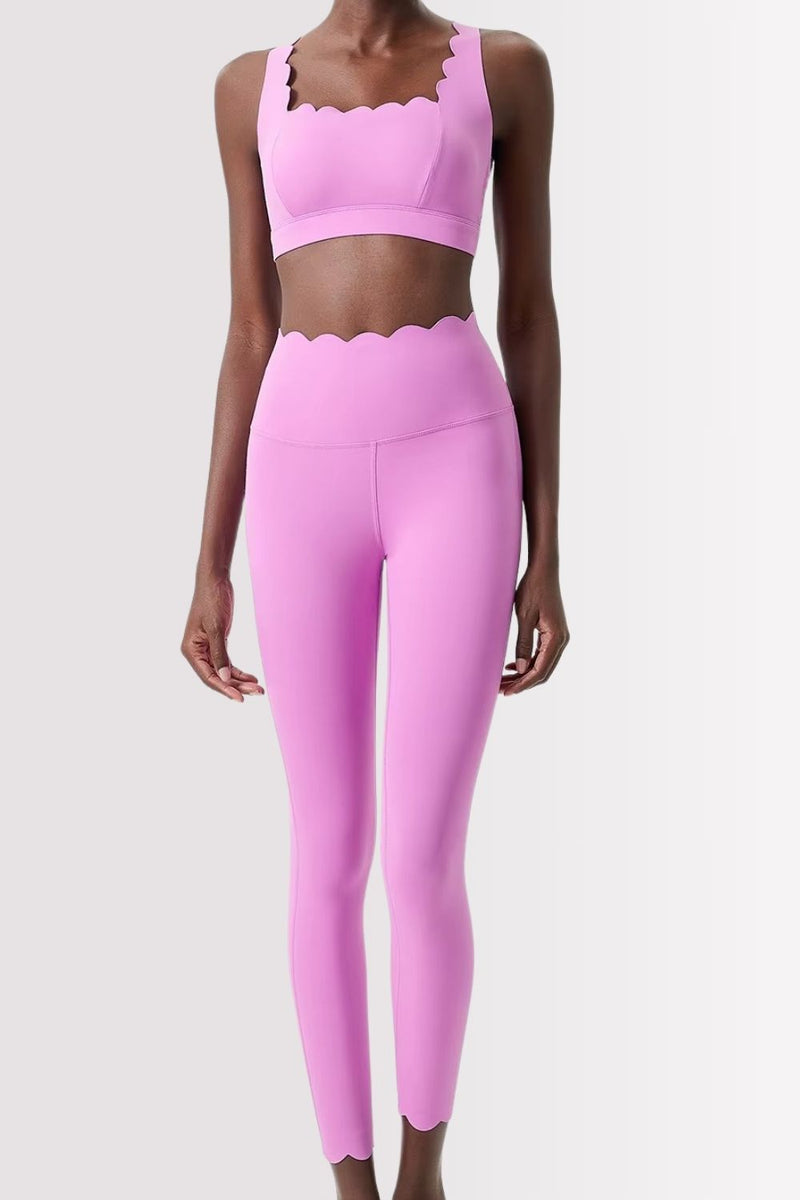 Conjunto Elegance Top Transversal com Legging Rosa Chiclete