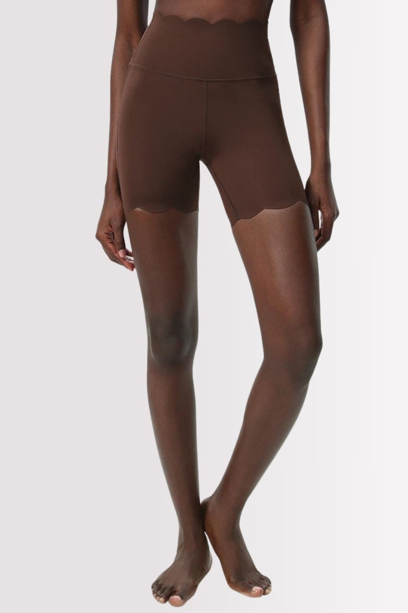 Conjunto Fitness Elegance Ombro Único Com Shorts Marrom