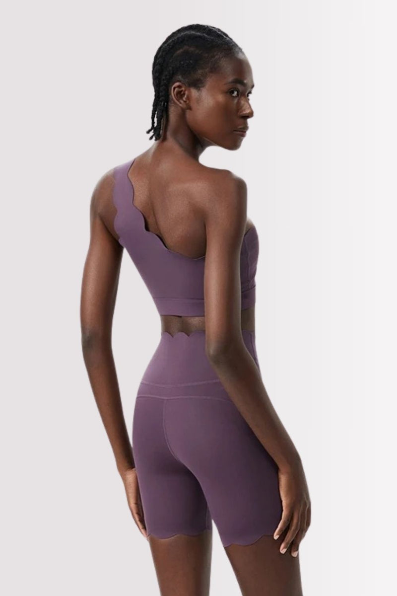 Conjunto Fitness Elegance Ombro Único Com Shorts Roxo