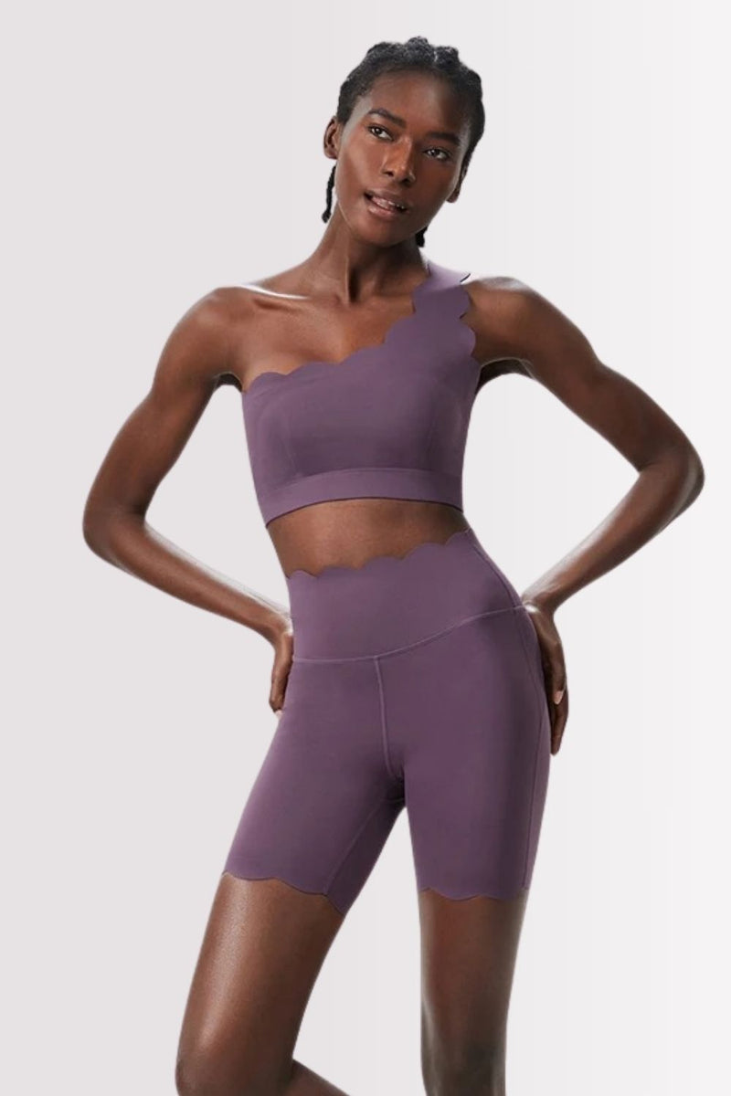 Conjunto Fitness Elegance Ombro Único Com Shorts Roxo
