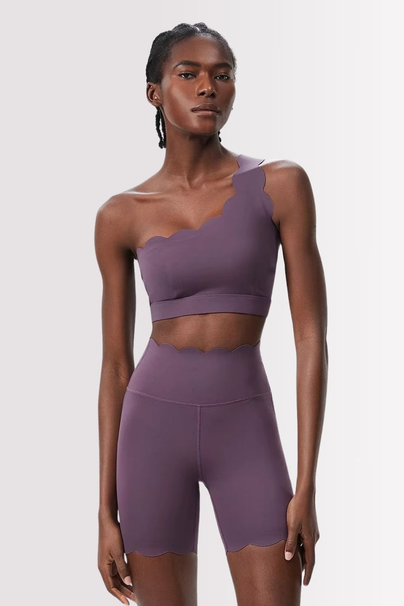 Conjunto Fitness Elegance Ombro Único Com Shorts Roxo