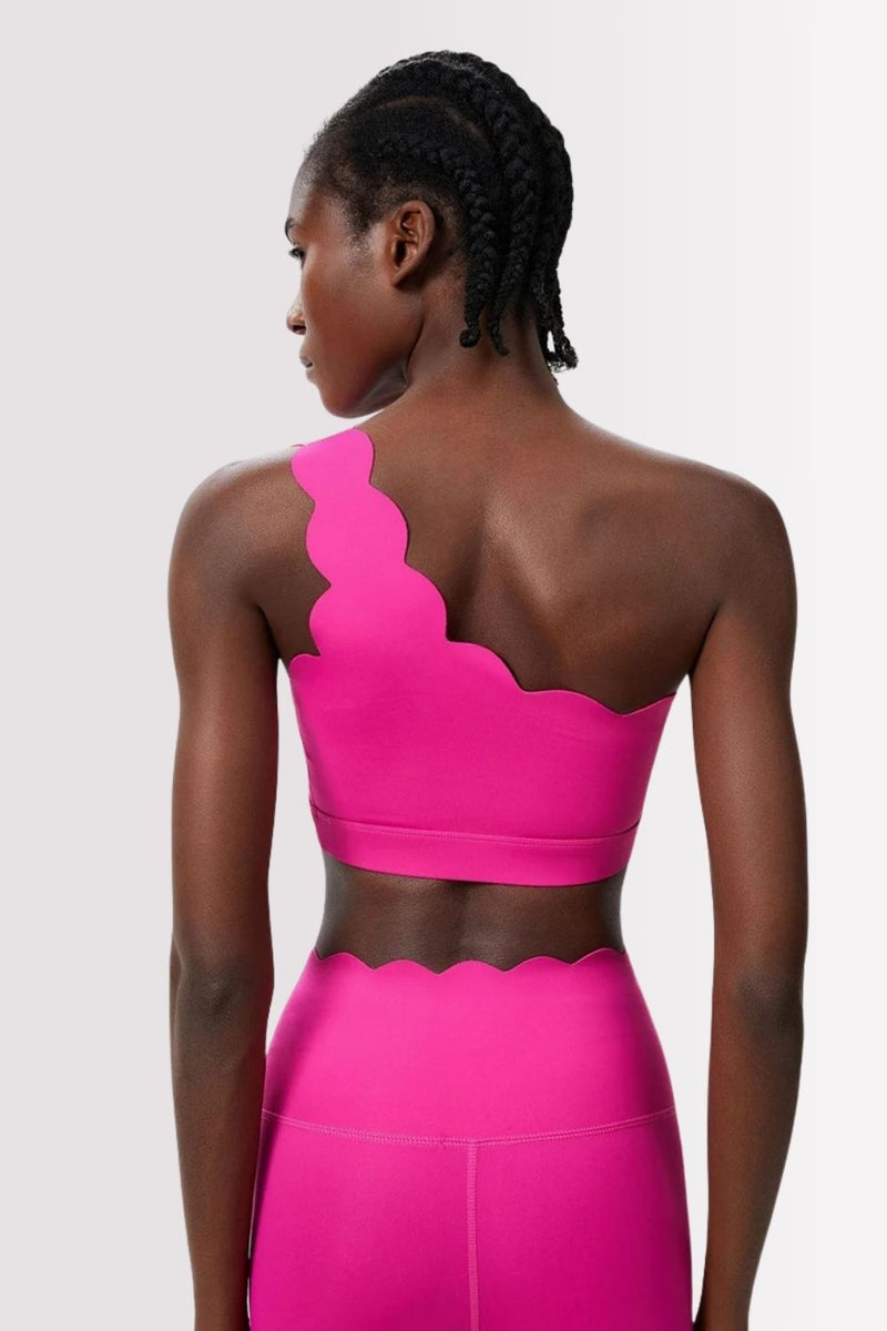 Conjunto Fitness Elegance Ombro Único Com Shorts Rosa Pink
