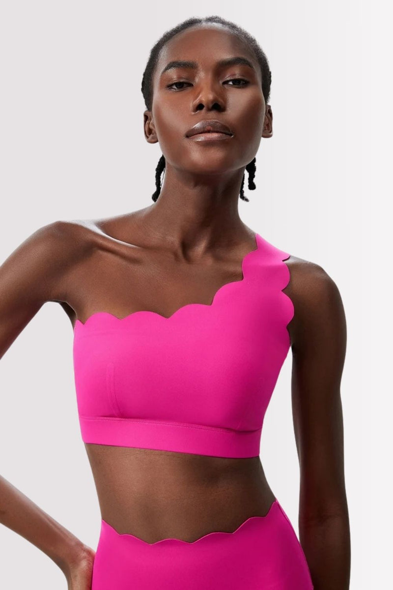 Conjunto Fitness Elegance Ombro Único Com Shorts Rosa Pink