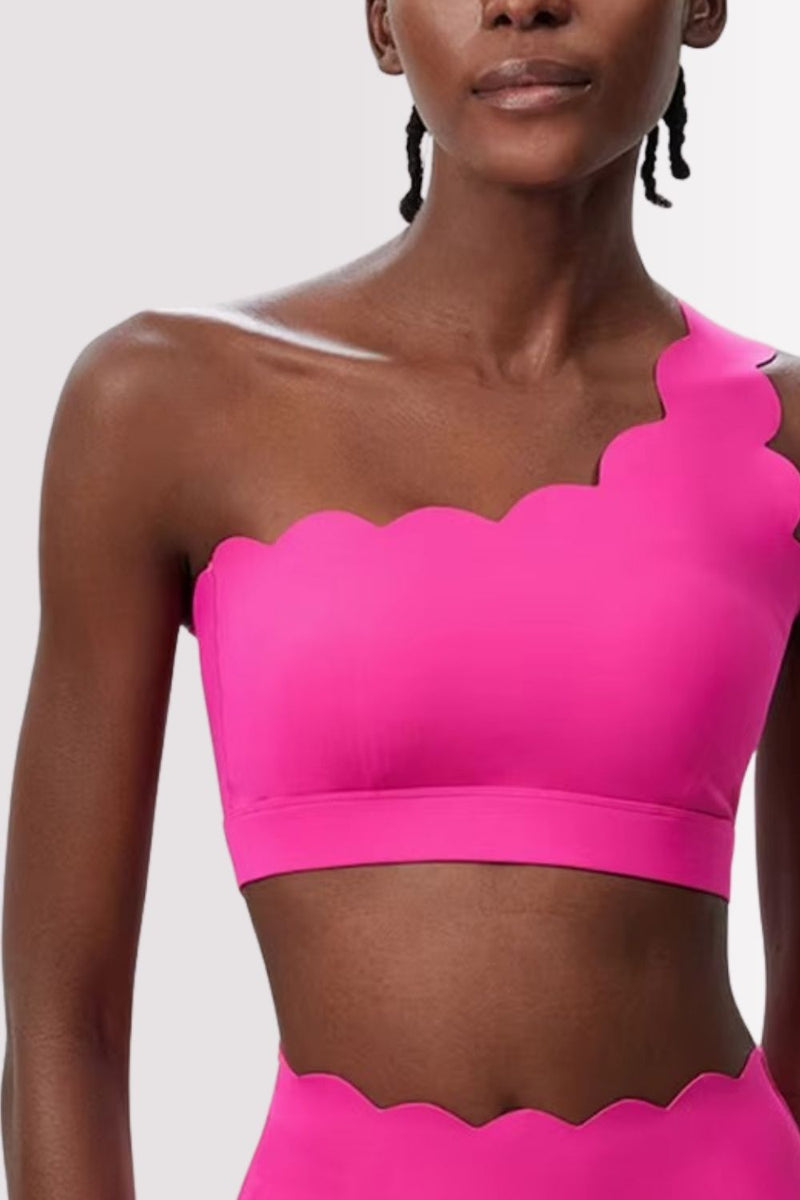 Conjunto Fitness Elegance Ombro Único Com Shorts Rosa Pink