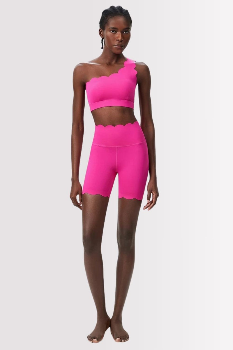 Conjunto Fitness Elegance Ombro Único Com Shorts Rosa Pink