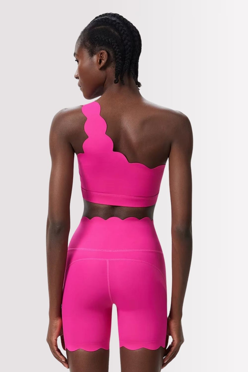 Conjunto Fitness Elegance Ombro Único Com Shorts Rosa Pink