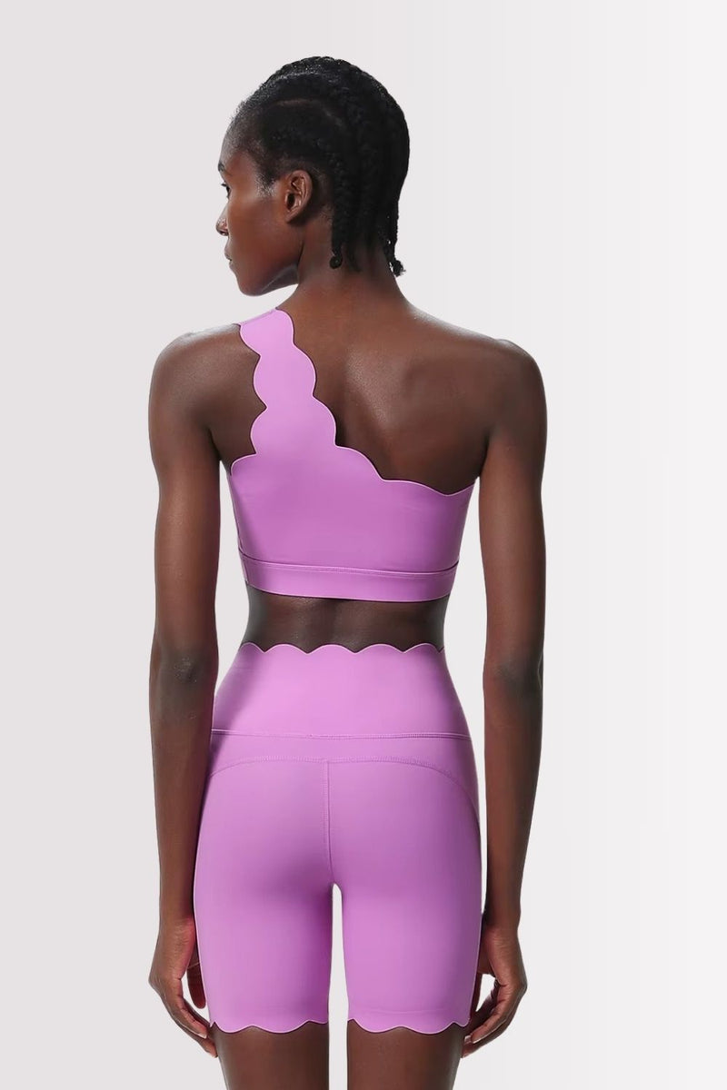 Conjunto Fitness Elegance Ombro Único Com Shorts Rosa Chiclete