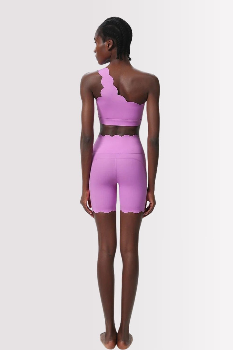 Conjunto Fitness Elegance Ombro Único Com Shorts Rosa Chiclete