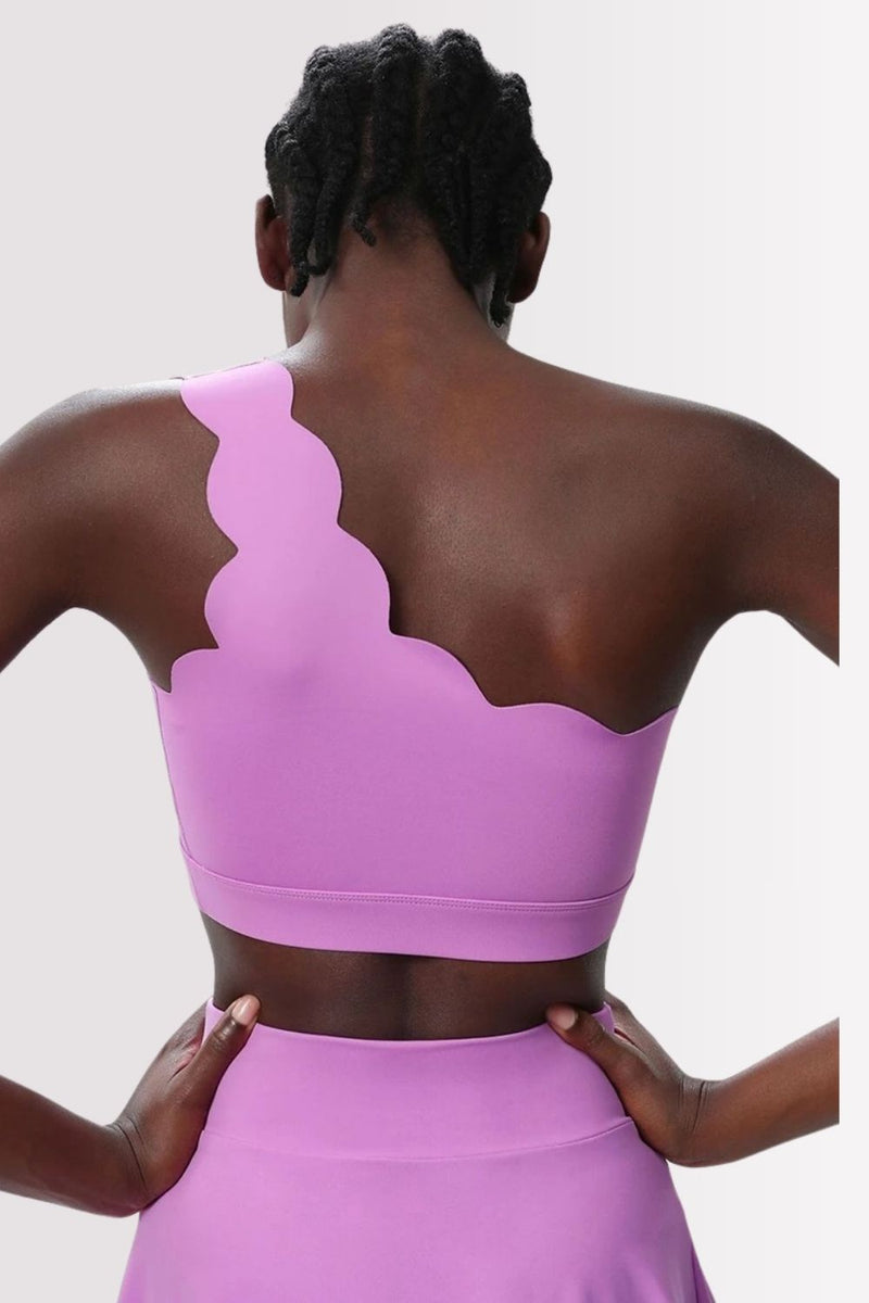 Conjunto Fitness Elegance Ombro Único Com Shorts Rosa Chiclete
