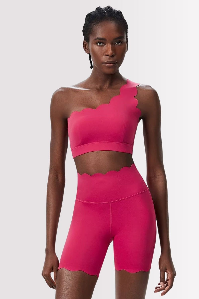 Conjunto Fitness Elegance Ombro Único Com Shorts Cereja