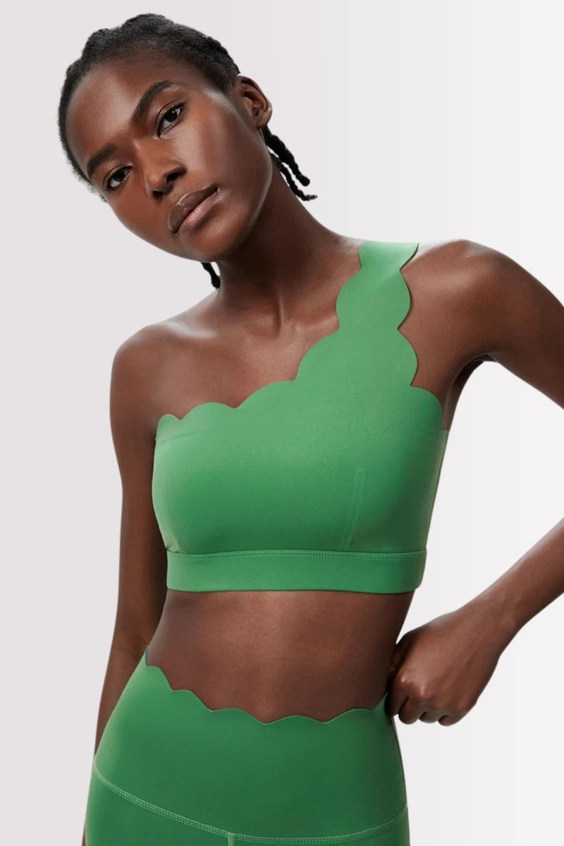 Conjunto Fitness Elegance Ombro Único Com Shorts Verde