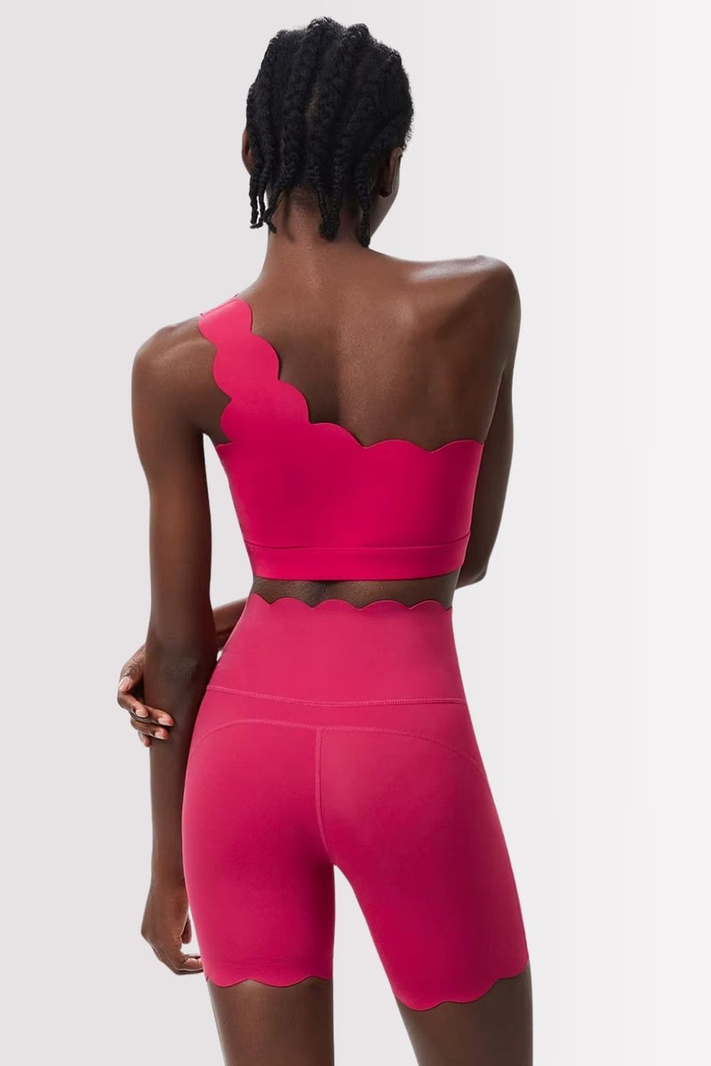 Conjunto Fitness Elegance Ombro Único Com Shorts Cereja