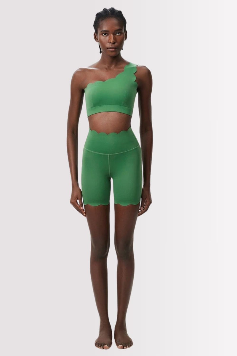 Conjunto Fitness Elegance Ombro Único Com Shorts Verde