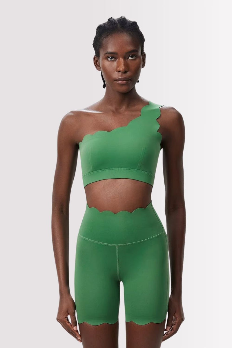 Conjunto Fitness Elegance Ombro Único Com Shorts Verde