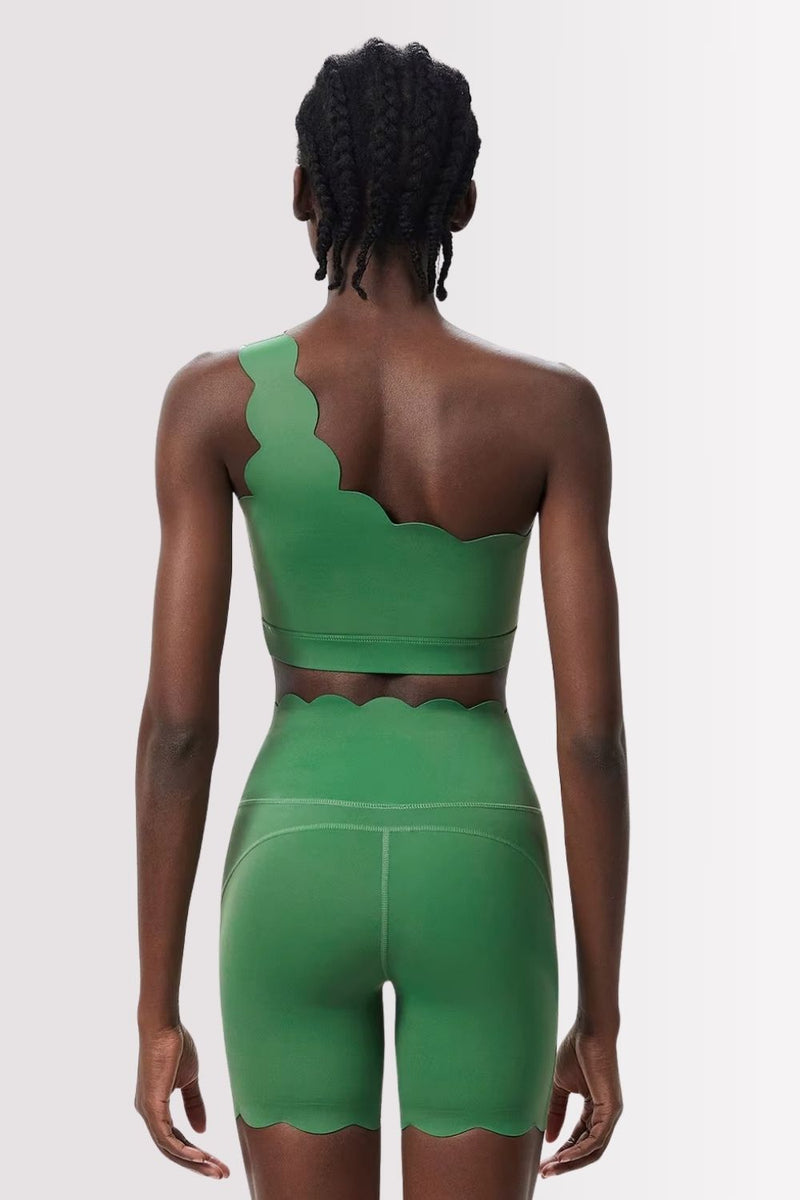 Conjunto Fitness Elegance Ombro Único Com Shorts Verde