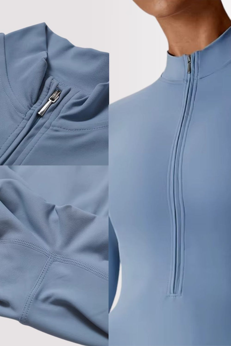 Macacão Fitness Manga Longa Com Zíper Allure Azul