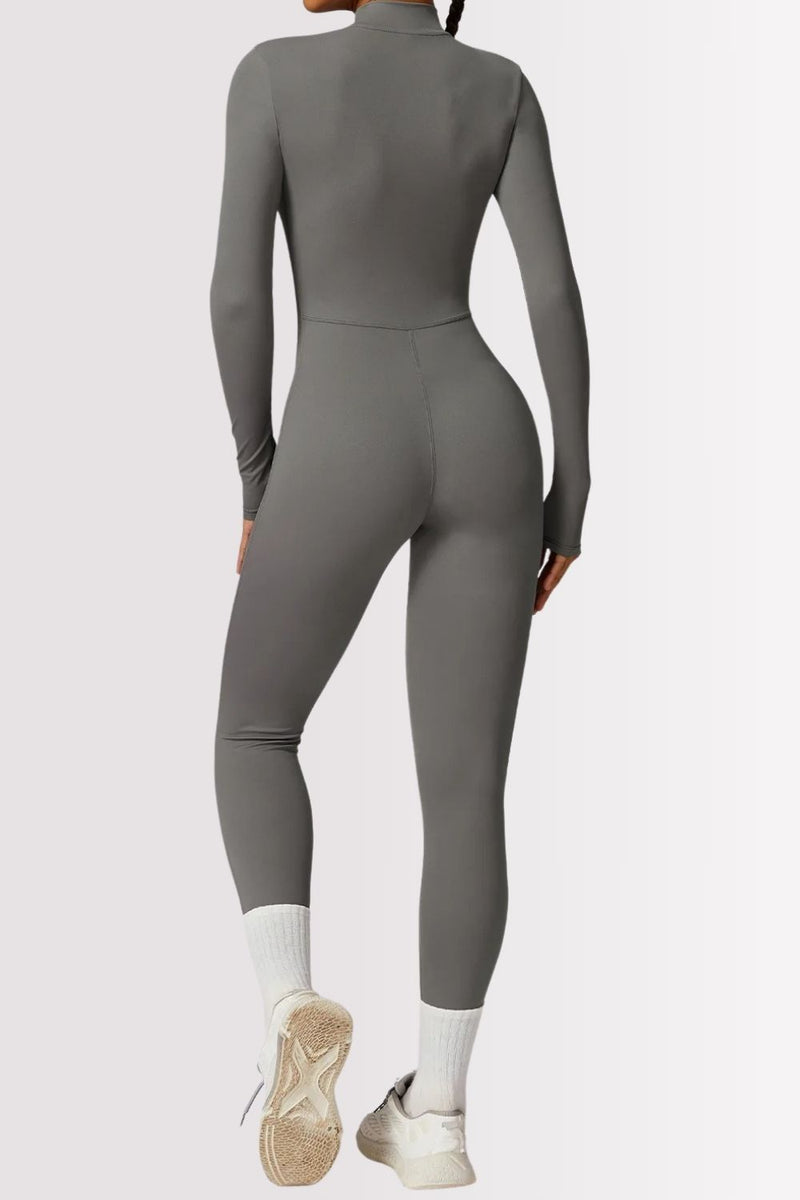 Macacão Fitness Manga Longa Com Zíper Allure Cinza