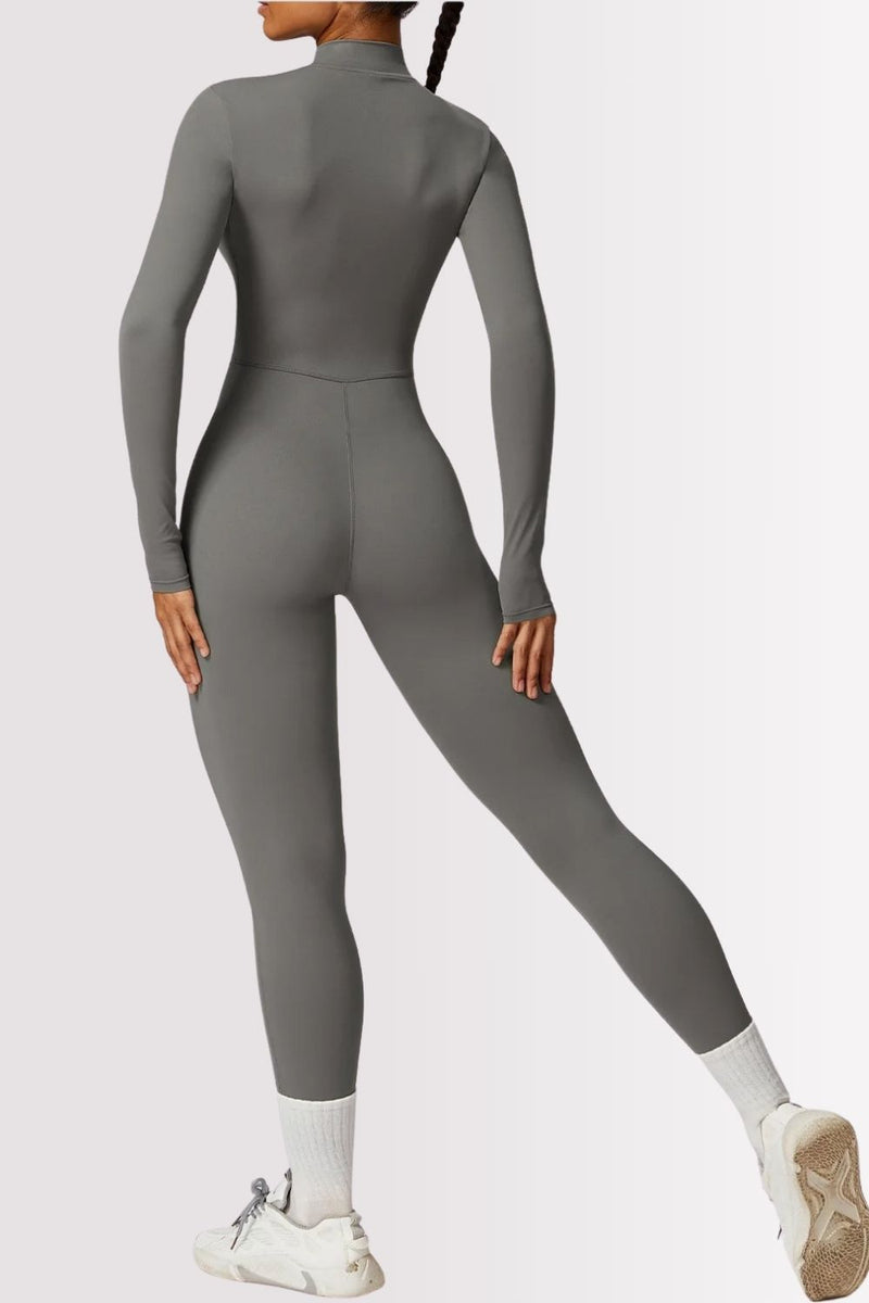 Macacão Fitness Manga Longa Com Zíper Allure Cinza