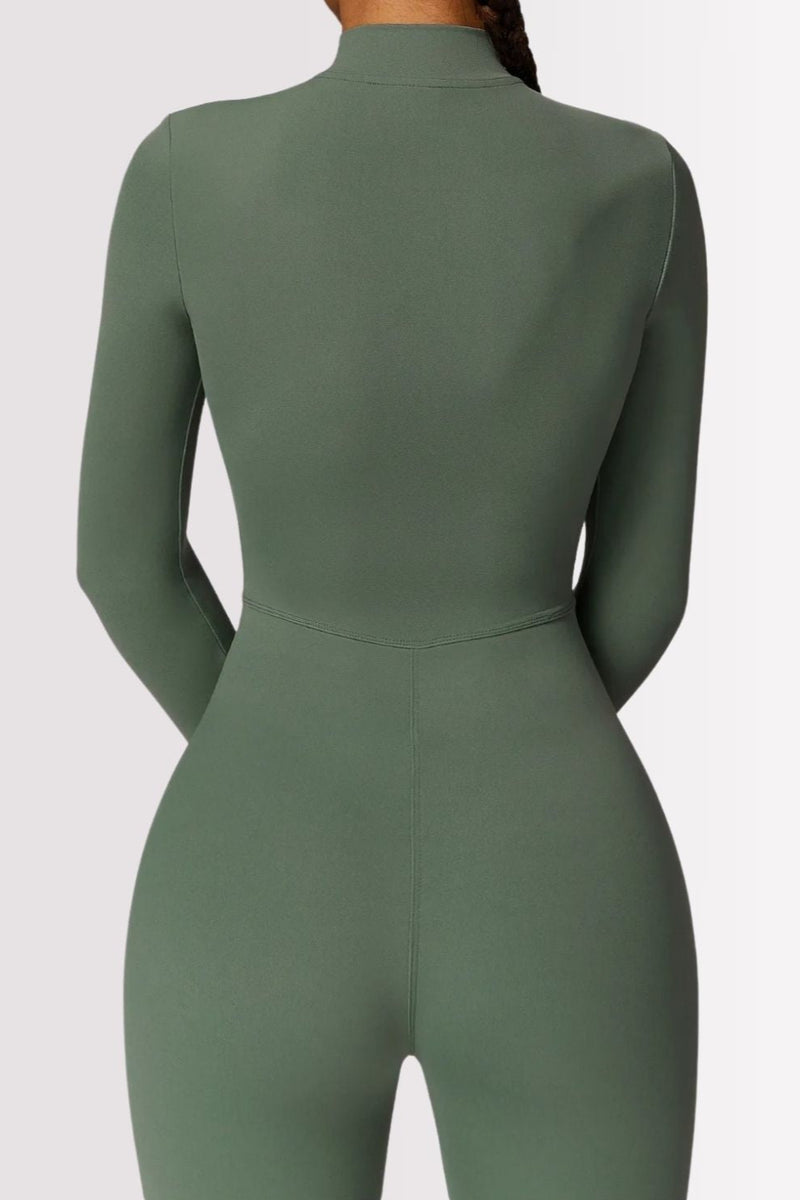 Macacão Fitness Manga Longa Com Zíper Allure Verde