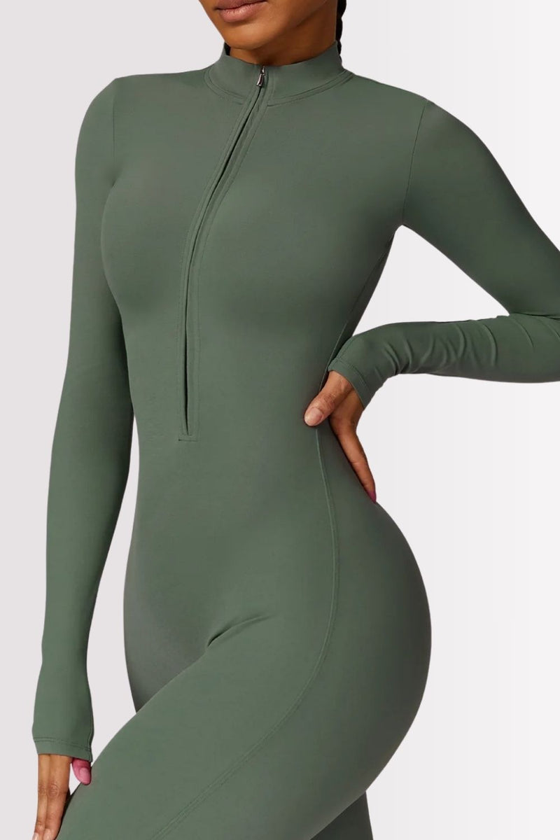 Macacão Fitness Manga Longa Com Zíper Allure Verde