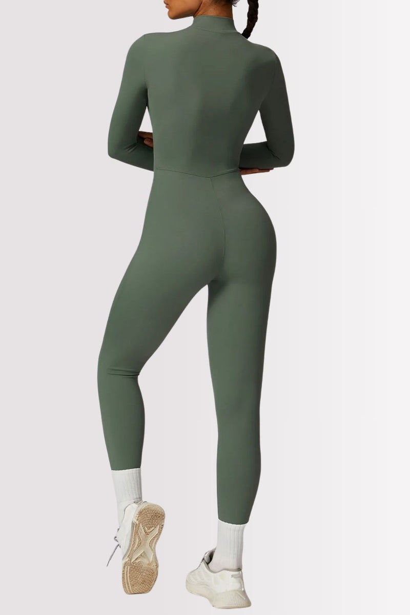 Macacão Fitness Manga Longa Com Zíper Allure Verde