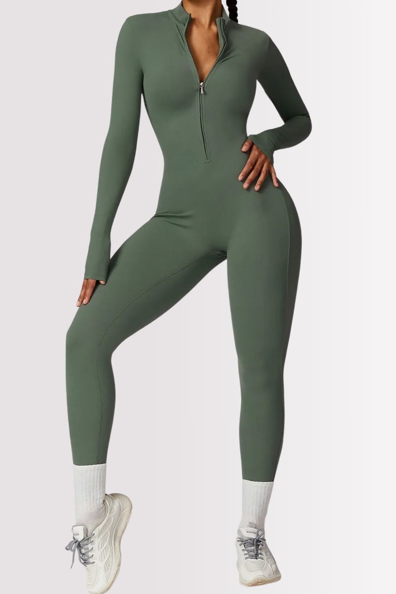 Macacão Fitness Manga Longa Com Zíper Allure Verde
