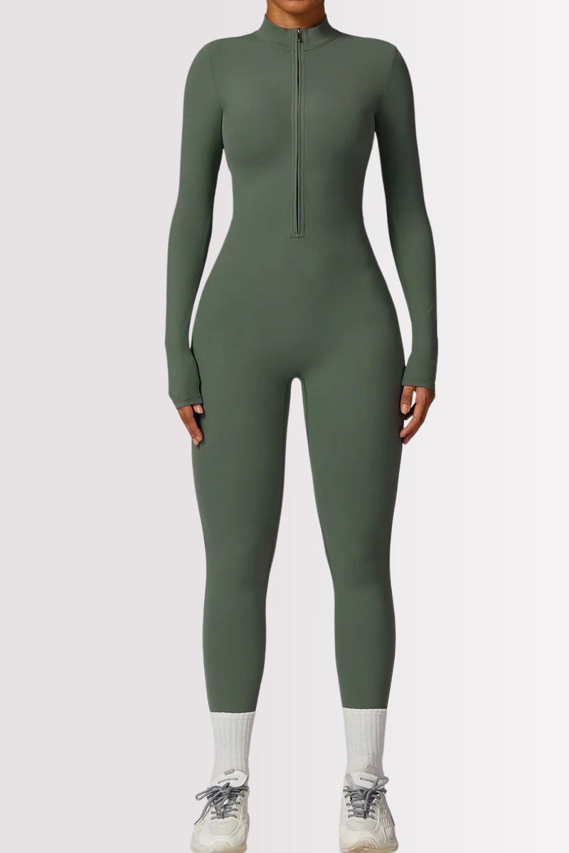Macacão Fitness Manga Longa Com Zíper Allure Verde