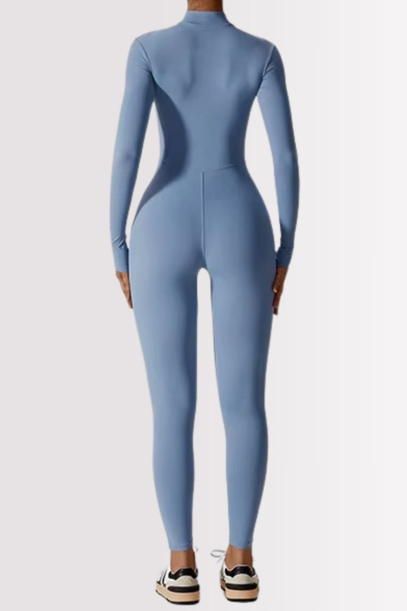 Macacão Fitness Manga Longa Com Zíper Allure Azul