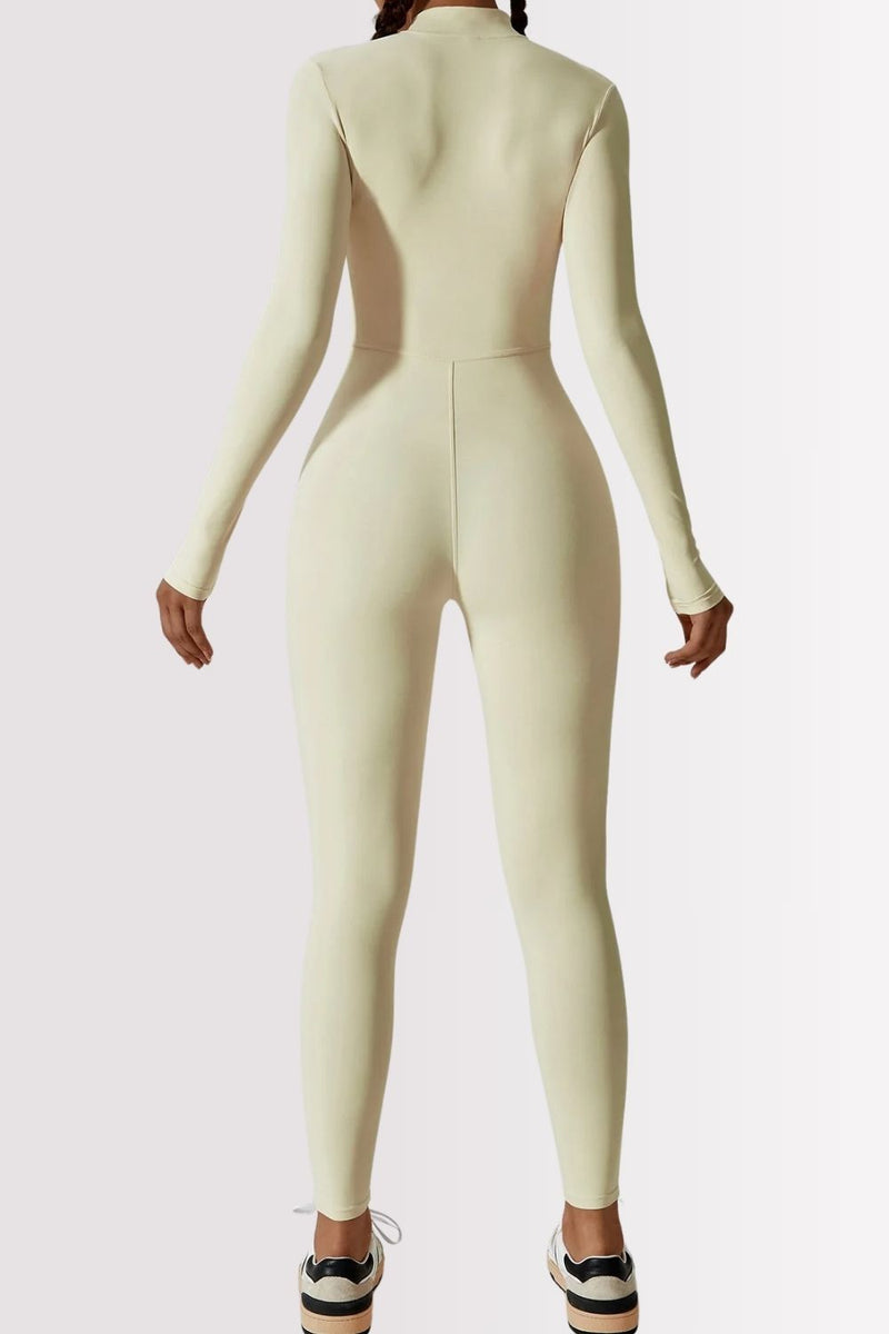 Macacão Fitness Manga Longa Com Zíper Allure Off White