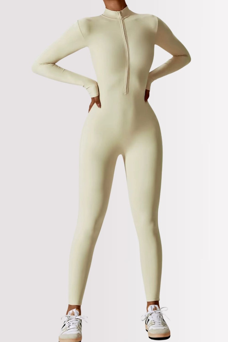 Macacão Fitness Manga Longa Com Zíper Allure Off White