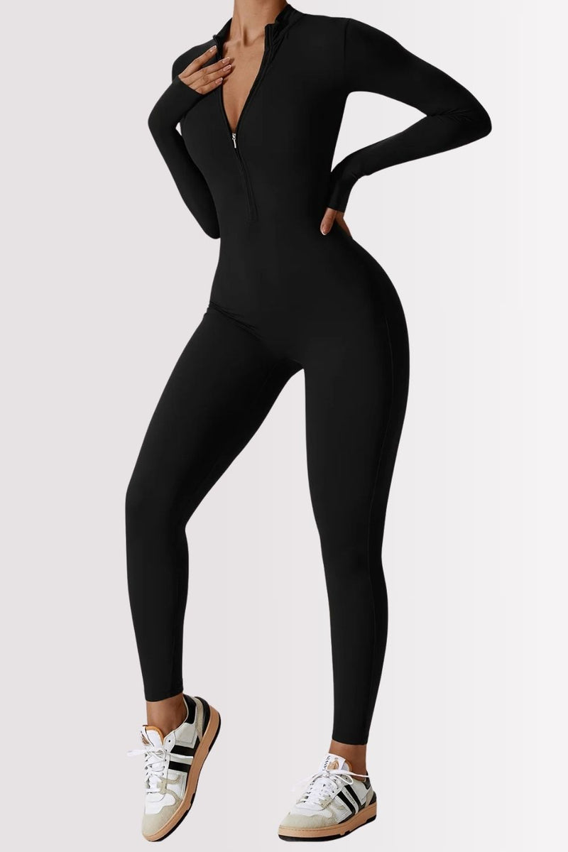 Macacão Fitness Manga Longa Com Zíper Allure Preto