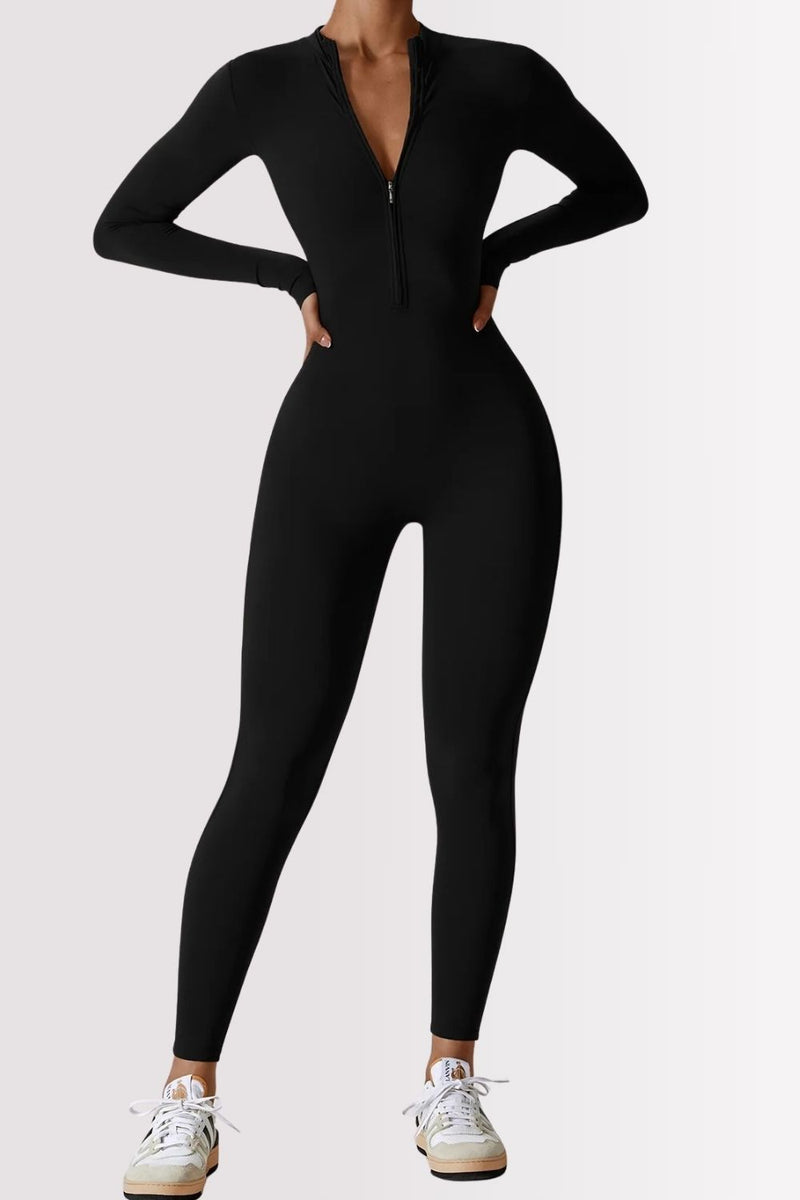 Macacão Fitness Manga Longa Com Zíper Allure Preto