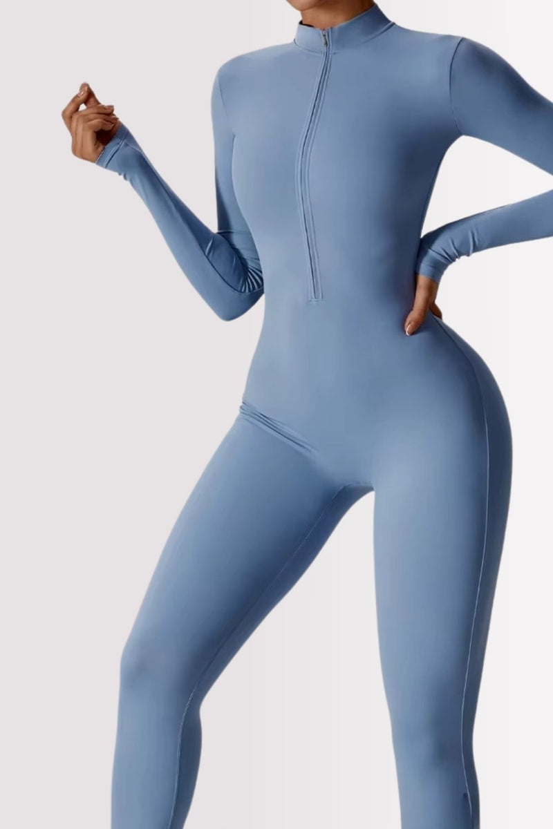 Macacão Fitness Manga Longa Com Zíper Allure Azul
