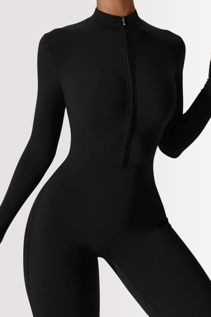 Macacão Fitness Manga Longa Com Zíper Allure Preto