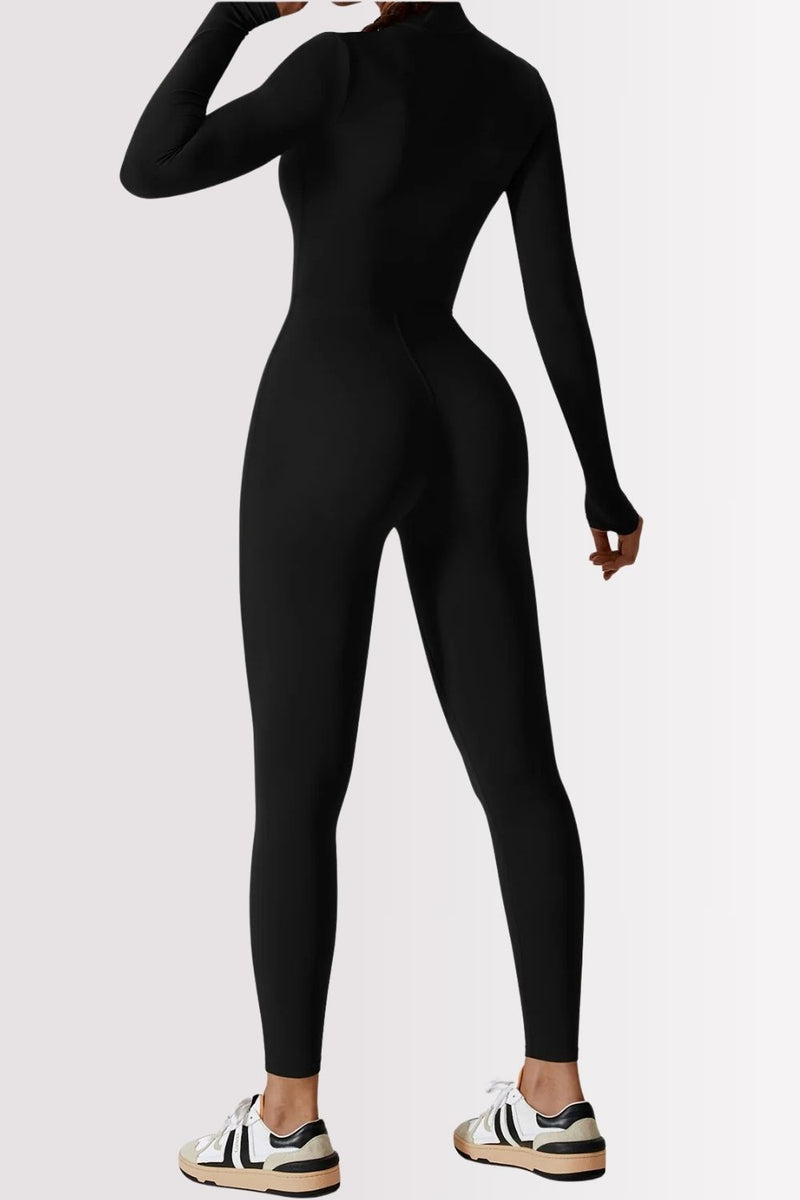 Macacão Fitness Manga Longa Com Zíper Allure Preto