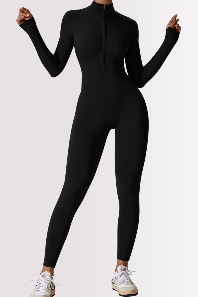 Macacão Fitness Manga Longa Com Zíper Allure Preto
