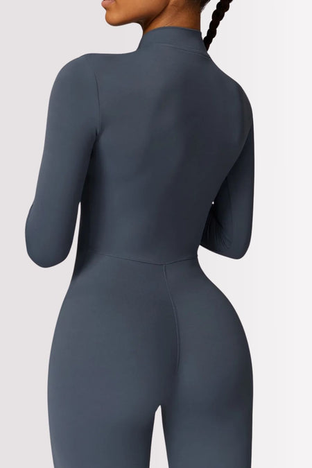 Macacão Fitness Manga Longa Com Zíper Allure Azul Marinho