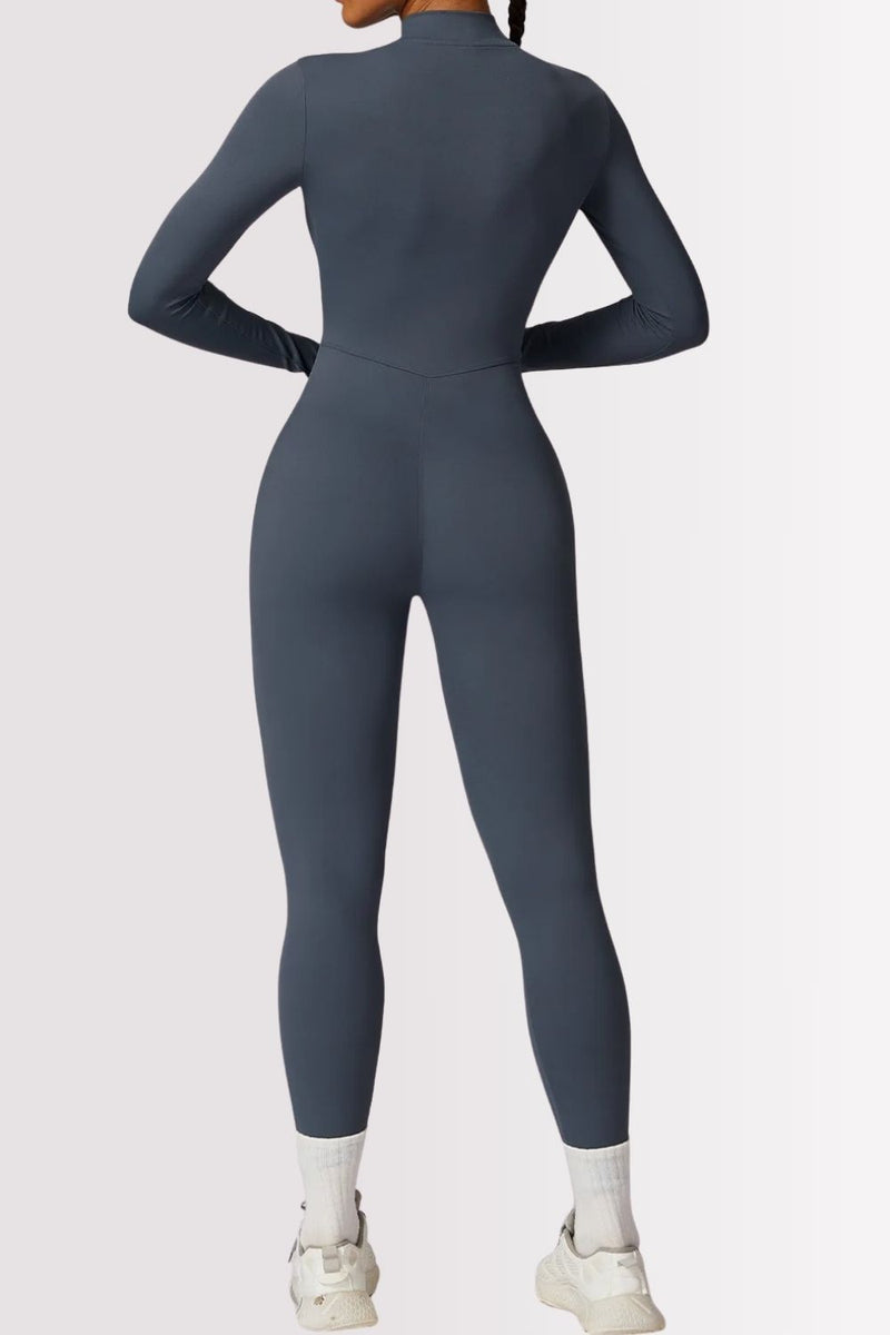 Macacão Fitness Manga Longa Com Zíper Allure Azul Marinho
