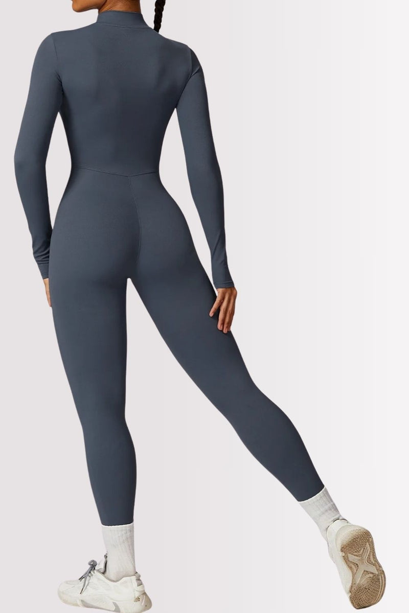 Macacão Fitness Manga Longa Com Zíper Allure Azul Marinho