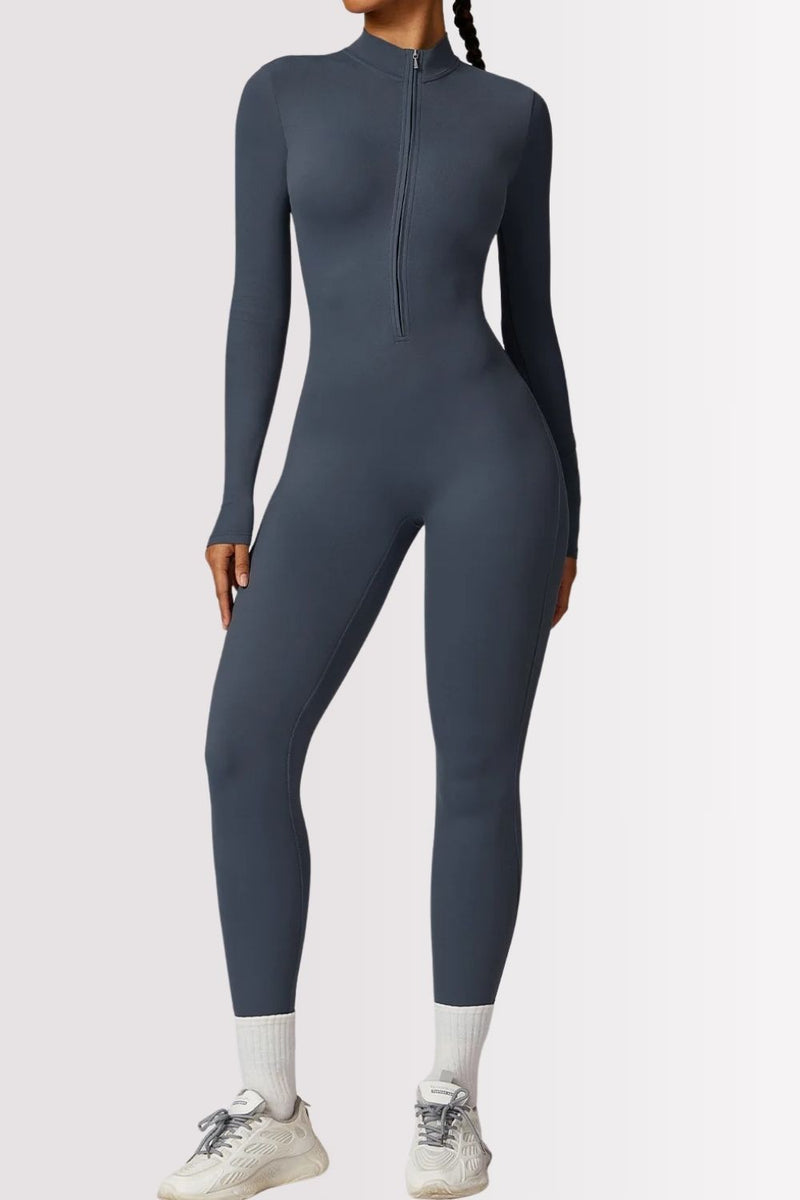 Macacão Fitness Manga Longa Com Zíper Allure Azul Marinho