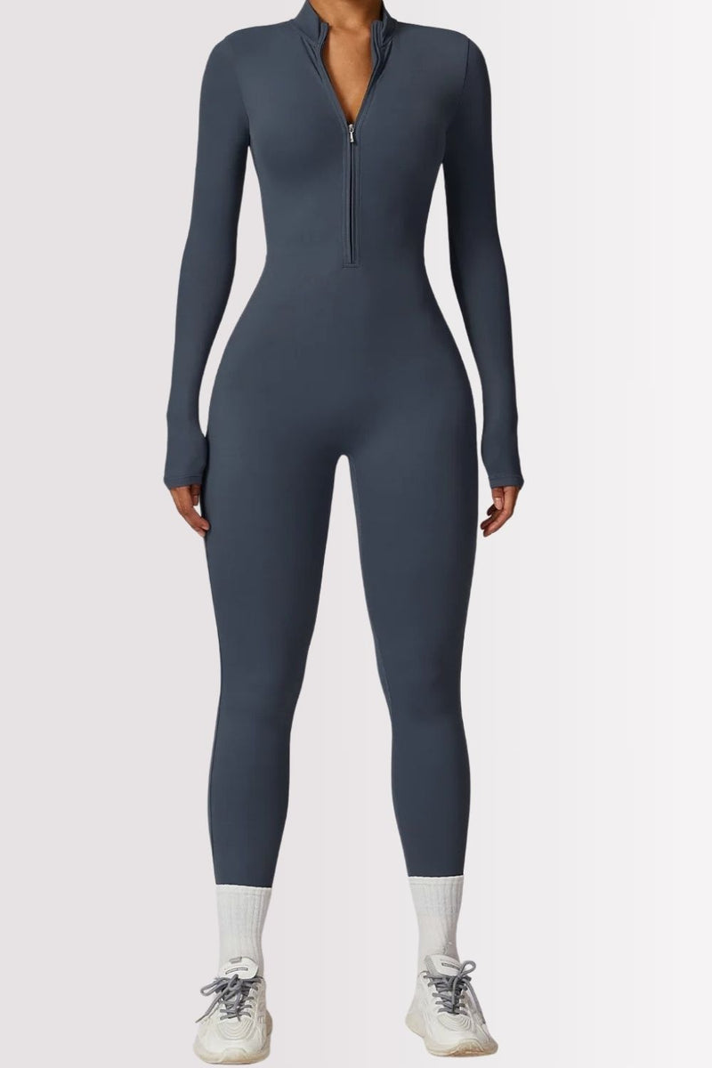 Macacão Fitness Manga Longa Com Zíper Allure Azul Marinho